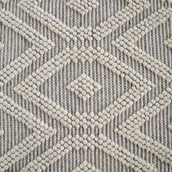 Avanti Handwoven Light Grey and Cream Diamond Bobble Wool Rug