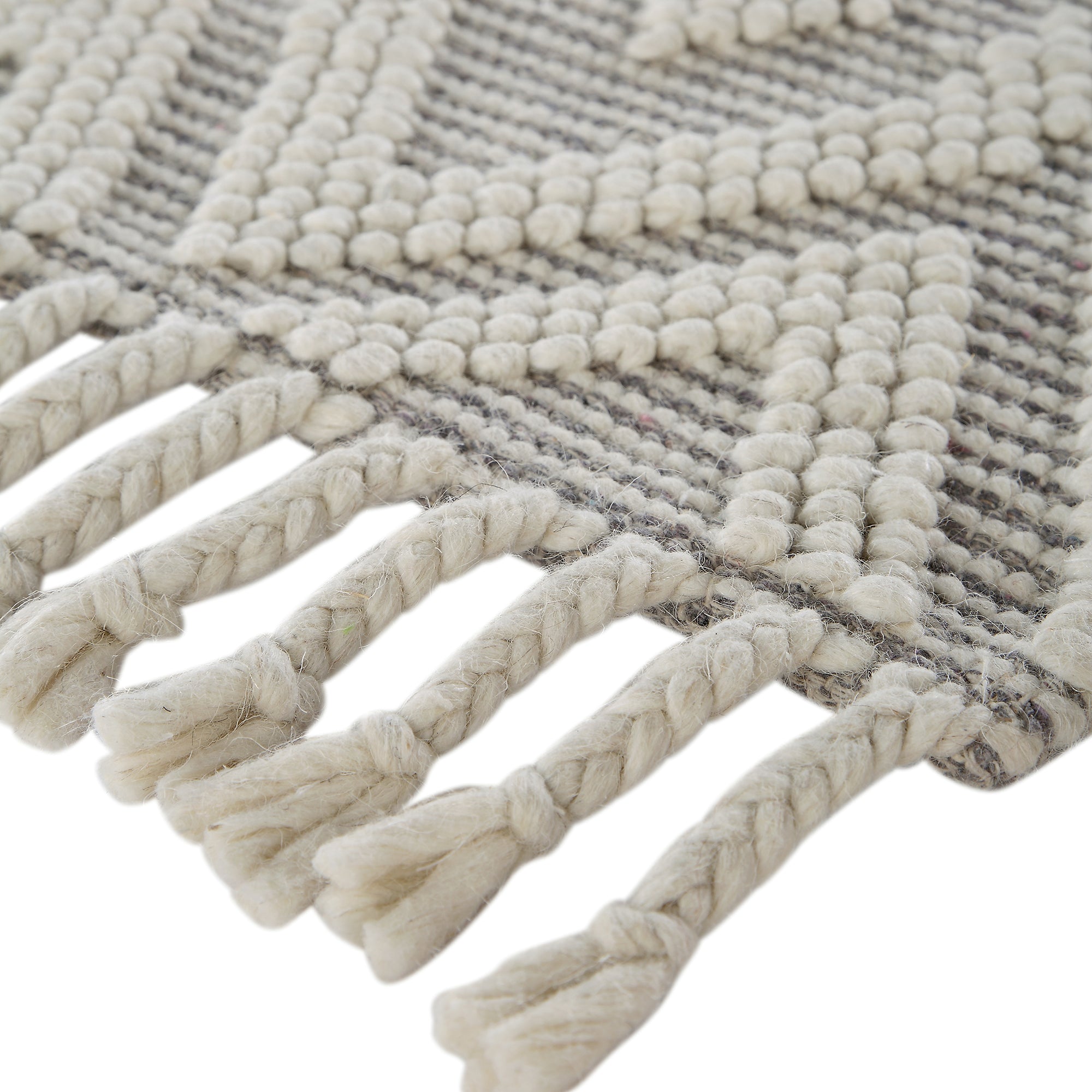 Avanti Handwoven Light Grey and Cream Diamond Bobble Wool Rug