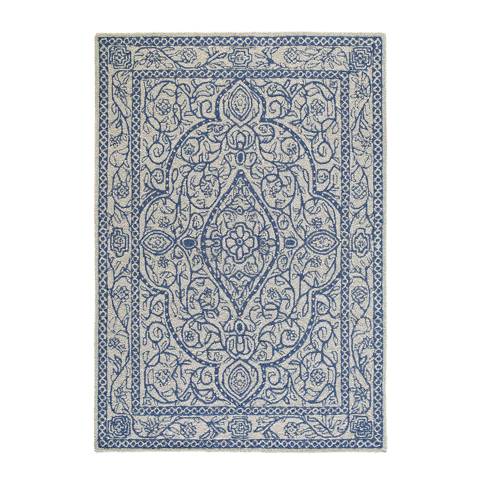 Eden Blue Leaf Traditional Hand Tufted Wool Rug