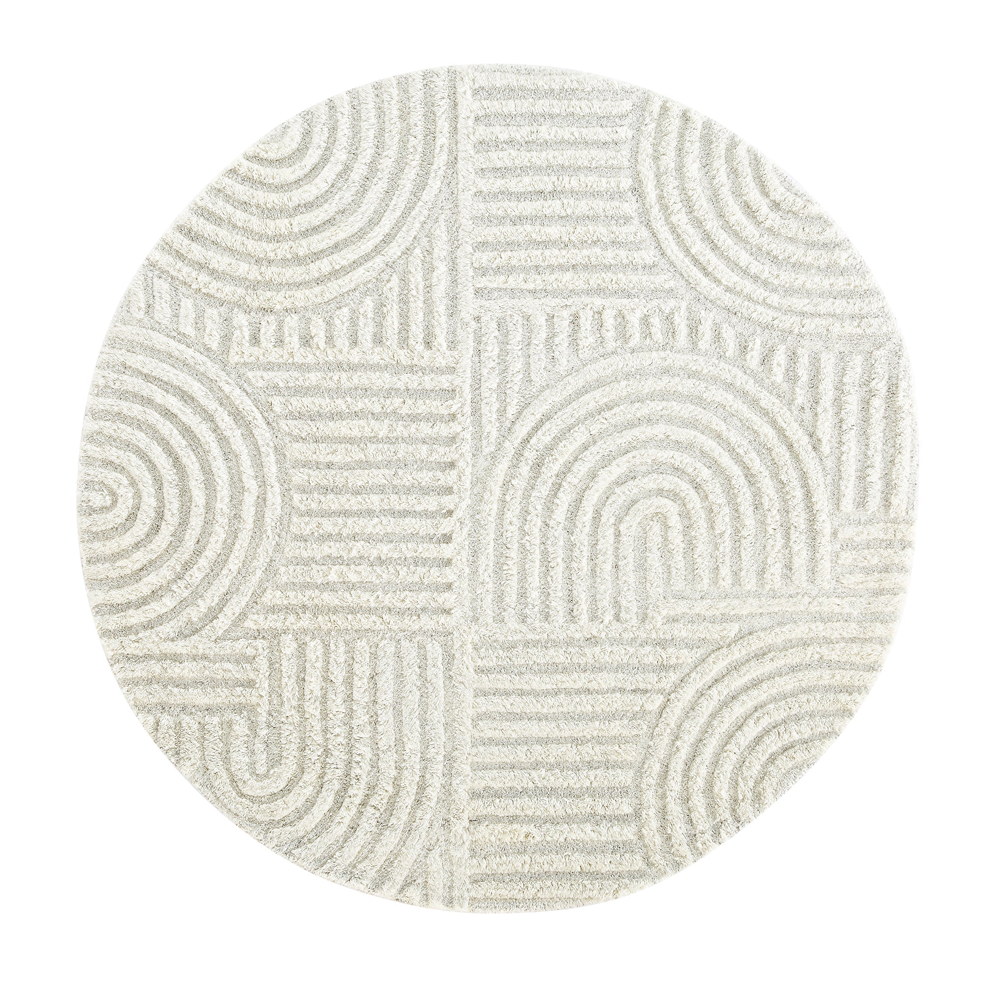 Geo Curve Cream Hand Tufted New Zealand Wool Round Rug