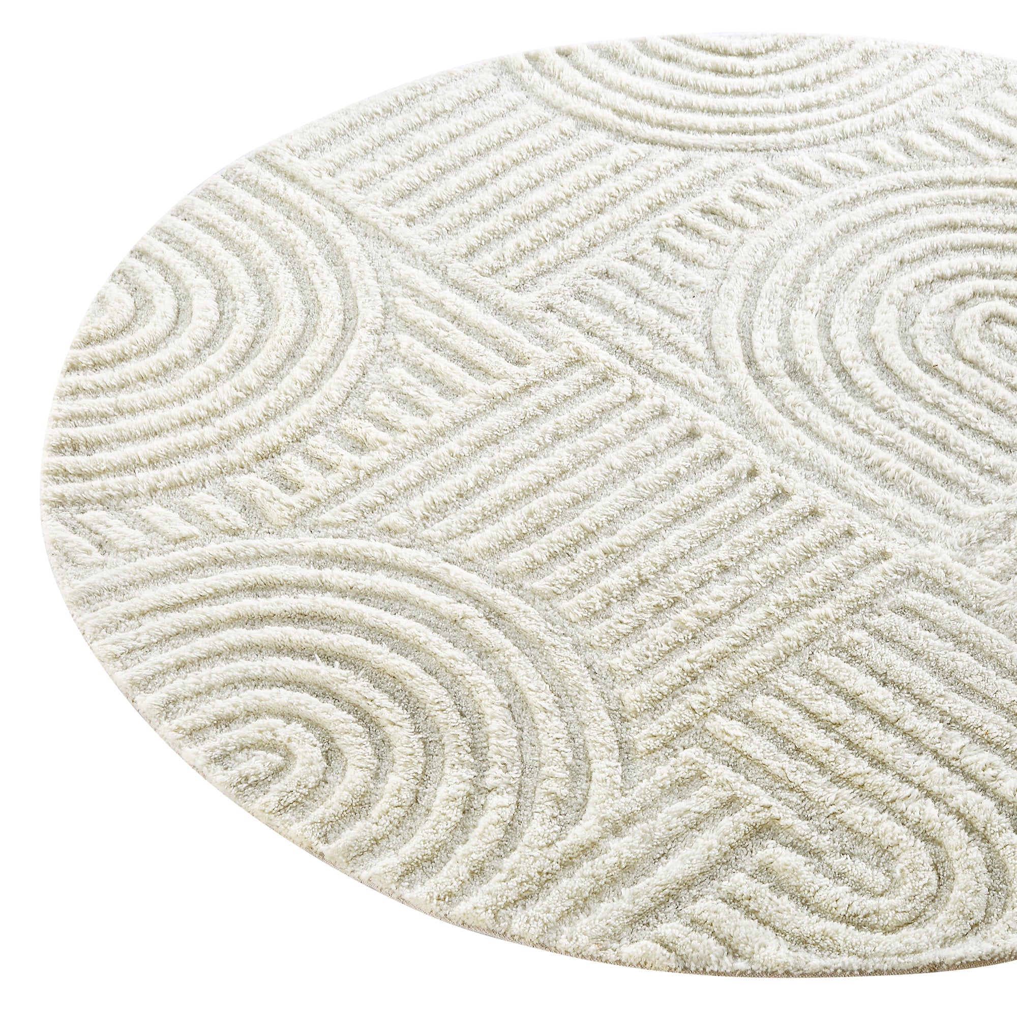 Geo Curve Cream Hand Tufted New Zealand Wool Round Rug