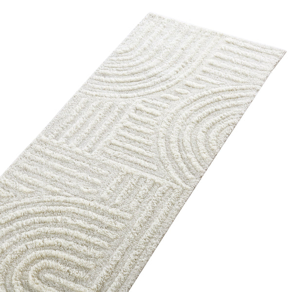 Geo Curve Cream Hand Tufted New Zealand Wool Runner