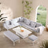 Calabasas Large Outdoor Fabric and Aluminium Corner Casual Dining Set with Rising Table, Light Grey