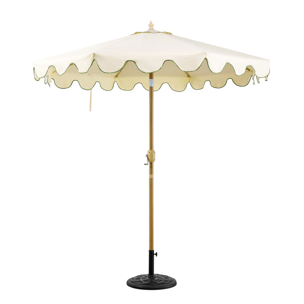 Beige 2.6M Octagonal Crank and Tilt Parasol with Grass Green Scalloped Edge