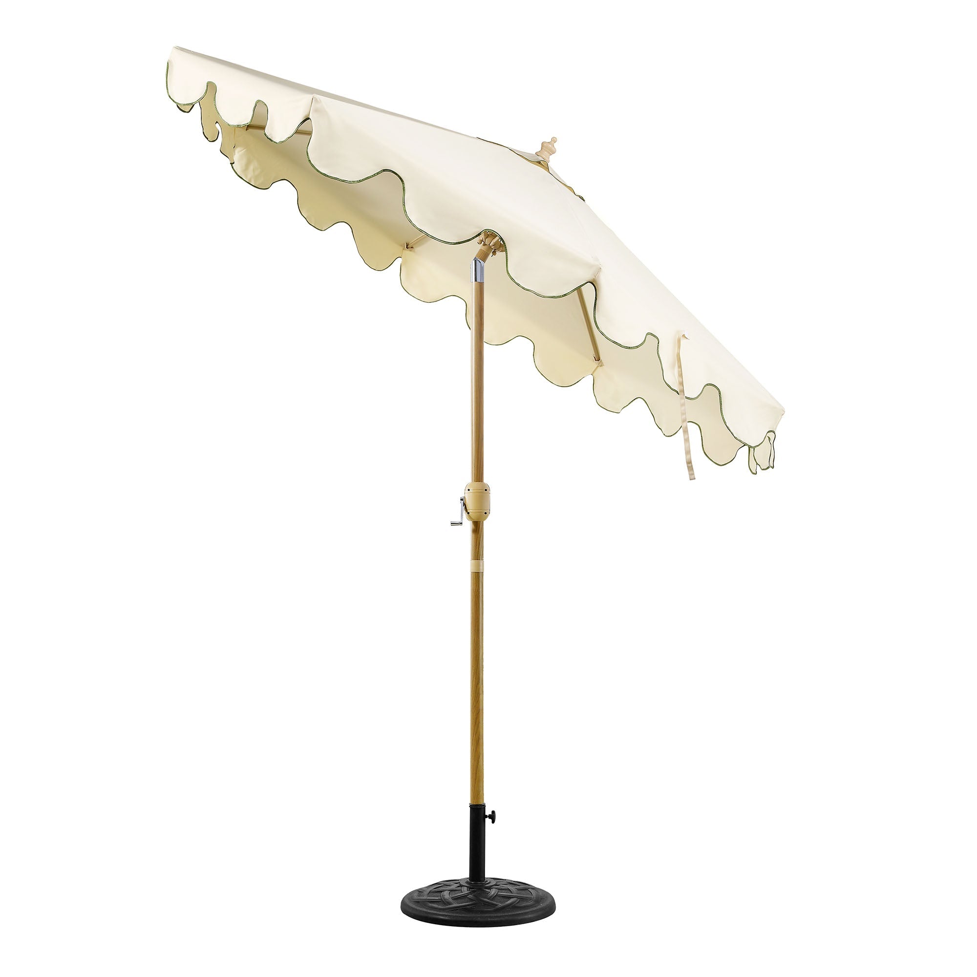 Beige 2.6M Octagonal Crank and Tilt Parasol with Grass Green Scalloped Edge