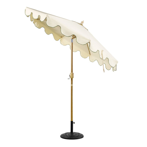 Beige 2.6M Octagonal Crank and Tilt Parasol with Grass Green Scalloped Edge