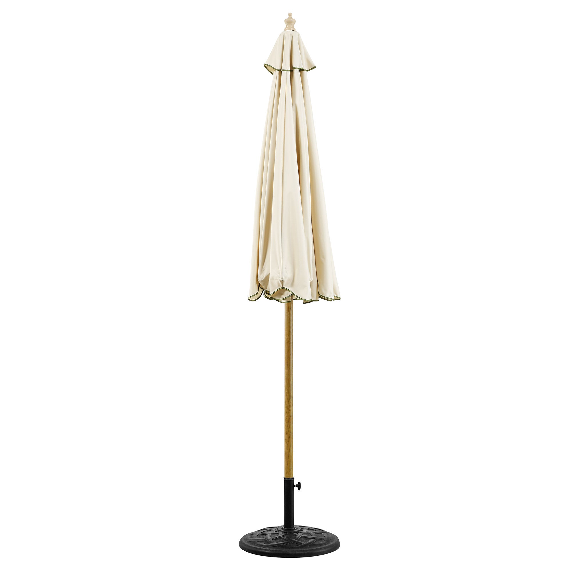 Beige 2.6M Octagonal Crank and Tilt Parasol with Grass Green Scalloped Edge