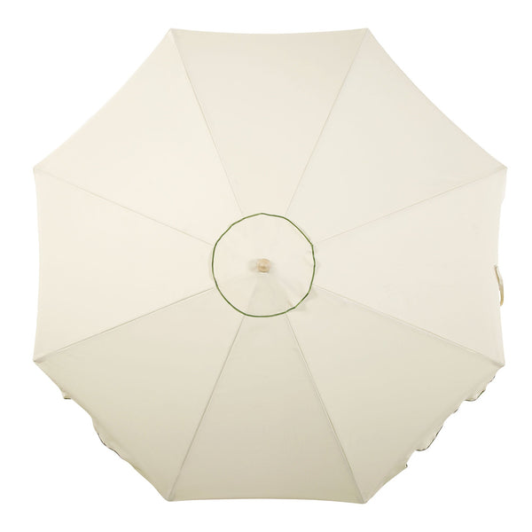 Beige 2.6M Octagonal Crank and Tilt Parasol with Grass Green Scalloped Edge