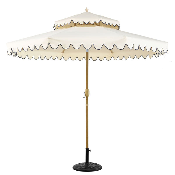 Fabienne Beige 3M Octagonal Double Top Crank and Tilt Parasol with Navy Scalloped Edge