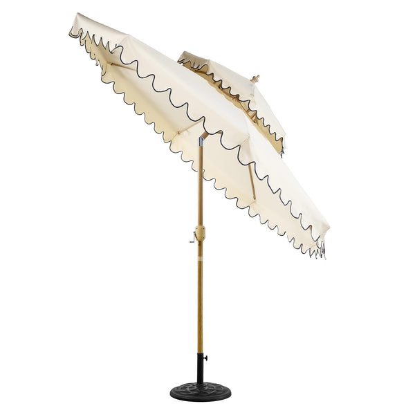 Fabienne Beige 3M Octagonal Double Top Crank and Tilt Parasol with Navy Scalloped Edge