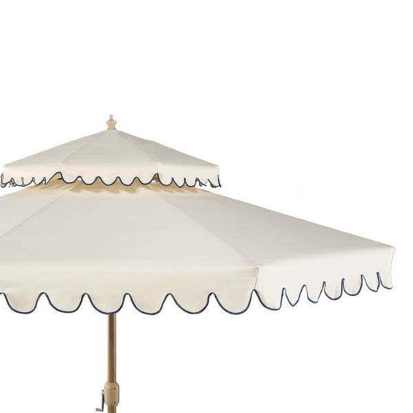 Fabienne Beige 3M Octagonal Double Top Crank and Tilt Parasol with Navy Scalloped Edge