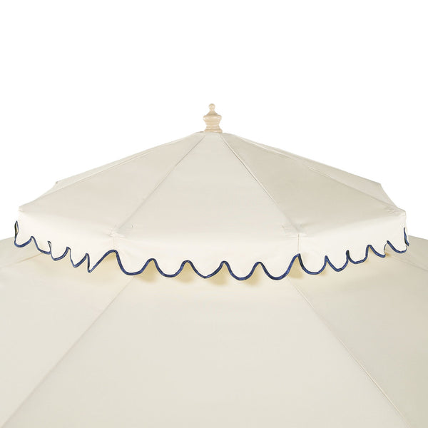 Fabienne Beige 3M Octagonal Double Top Crank and Tilt Parasol with Navy Scalloped Edge