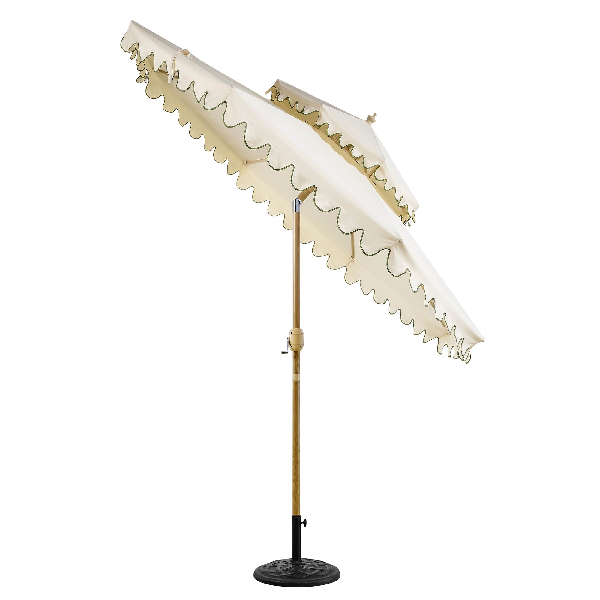 Fabienne Beige 3M Octagonal Double Top Crank and Tilt Parasol with Green Scalloped Edge