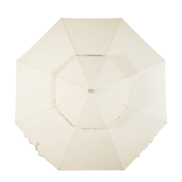 Fabienne Beige 3M Octagonal Double Top Crank and Tilt Parasol with Green Scalloped Edge