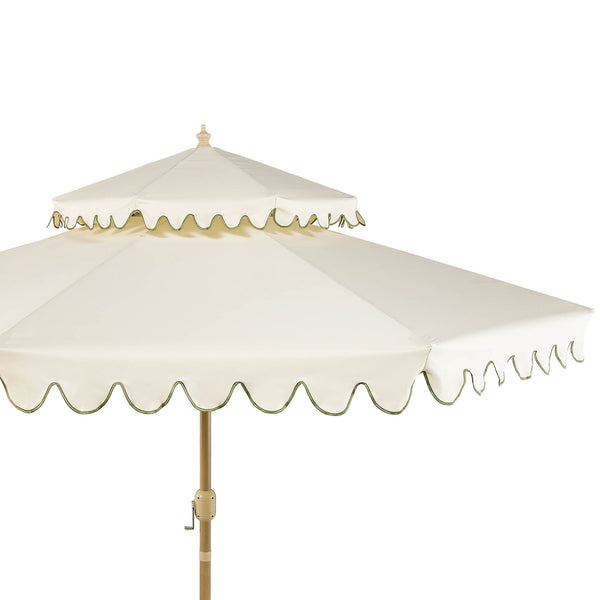 Fabienne Beige 3M Octagonal Double Top Crank and Tilt Parasol with Green Scalloped Edge