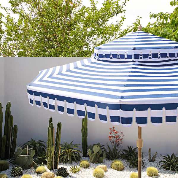 Fabienne Blue and White Striped 3M Double Top Crank and Tilt Parasol