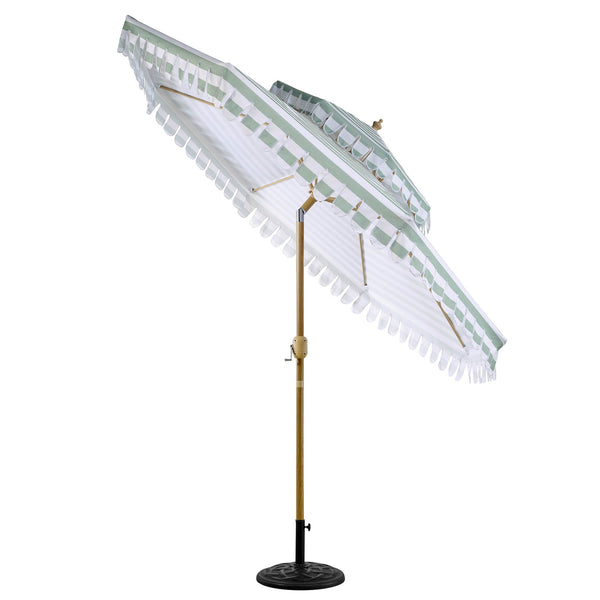 Fabienne Sage Green and White Striped 3M Double Top Crank and Tilt Parasol