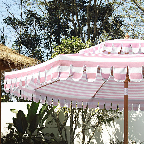 Fabienne Pink and White Striped 3M Double Top Crank and Tilt Parasol