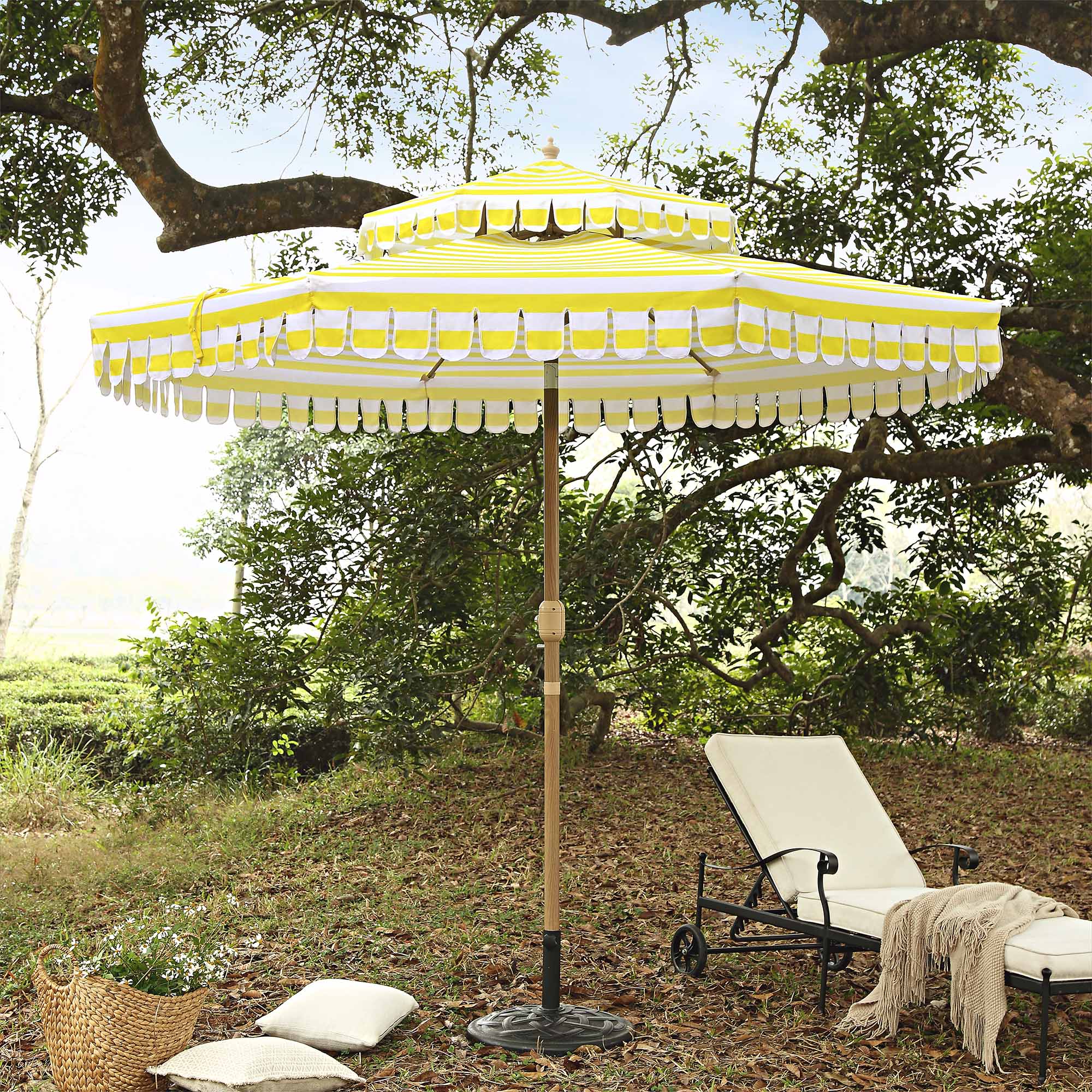 Fabienne Yellow and White Striped 3M Double Top Crank and Tilt Parasol