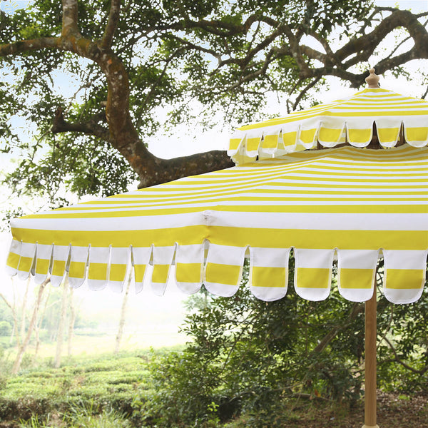 Fabienne Yellow and White Striped 3M Double Top Crank and Tilt Parasol