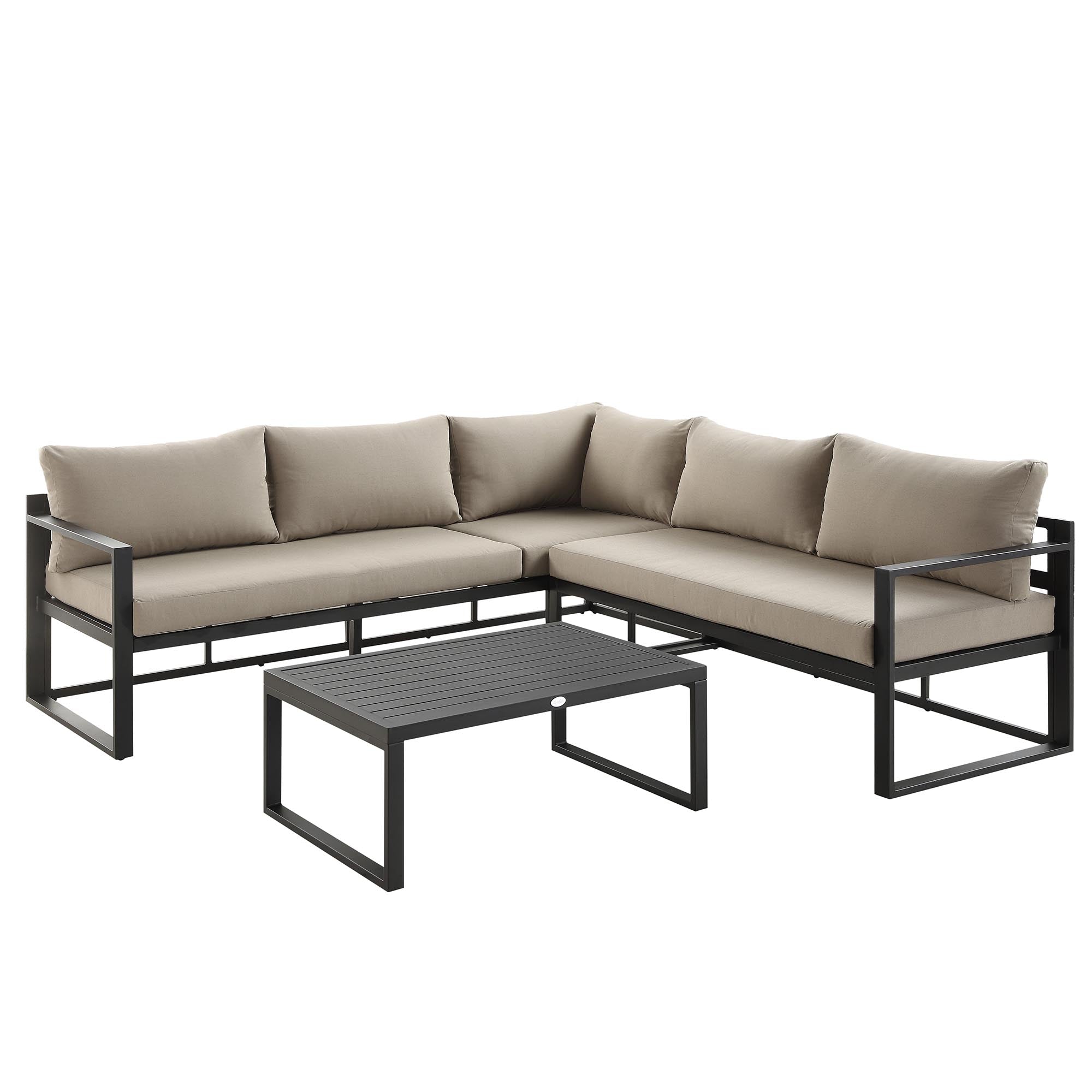 Albany Aluminium Corner Sofa Set with Reclining Back and Coffee Table, Taupe