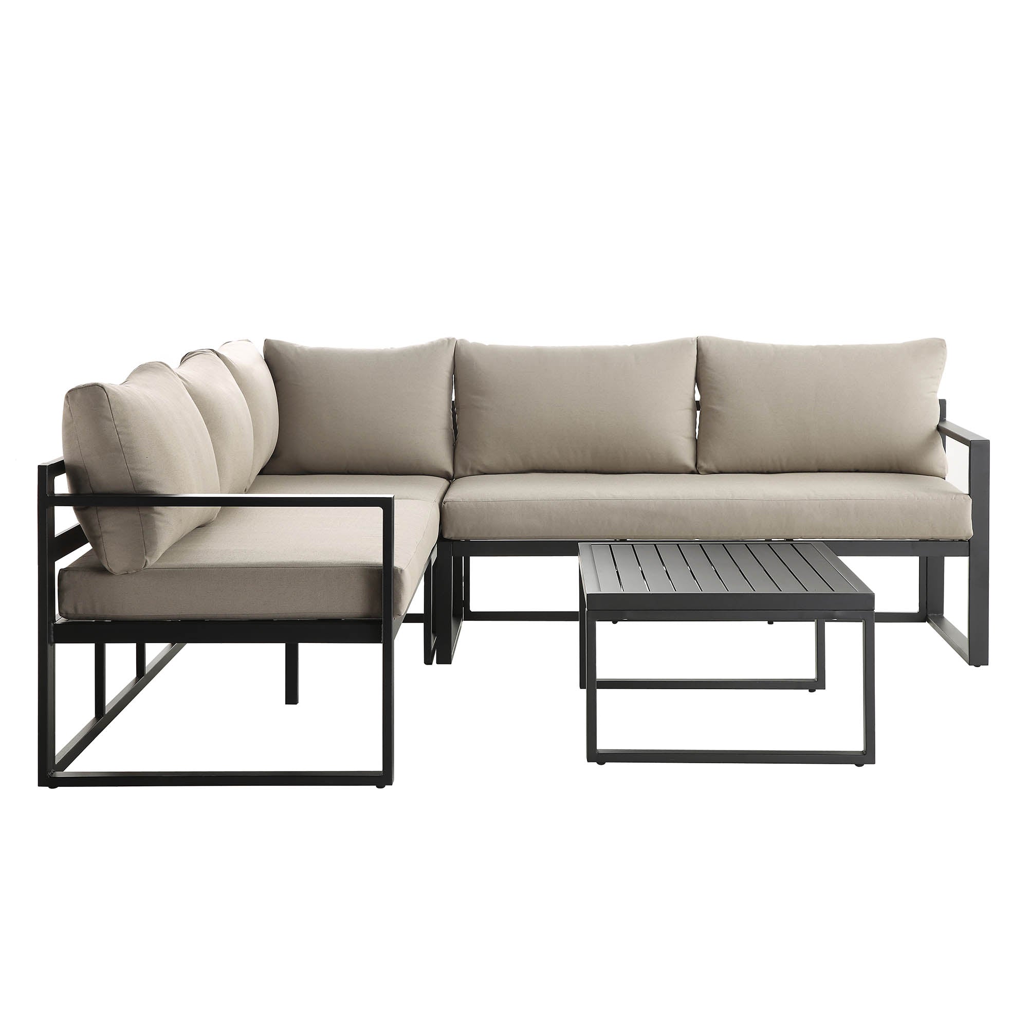 Albany Aluminium Corner Sofa Set with Reclining Back and Coffee Table, Taupe