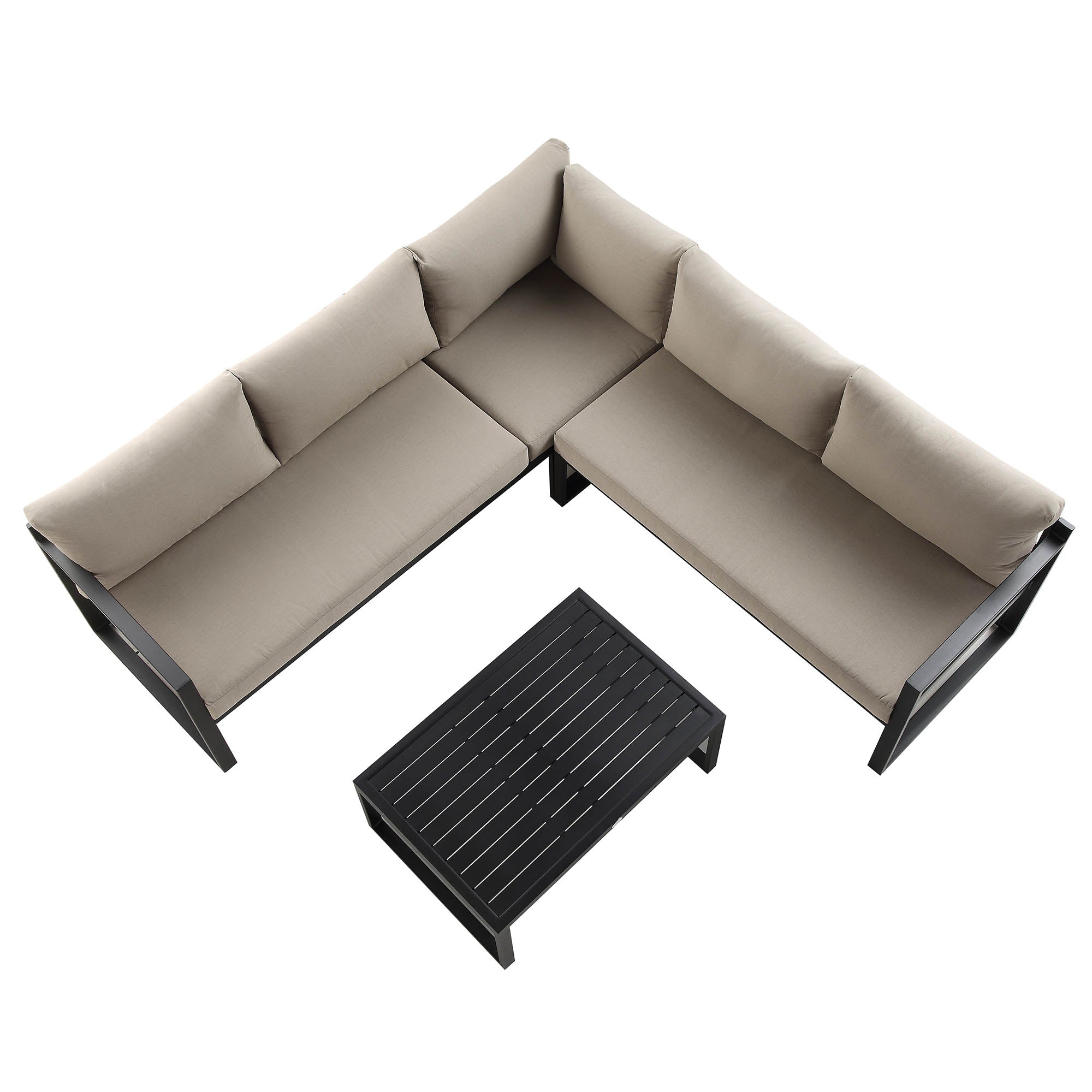 Albany Aluminium Corner Sofa Set with Reclining Back and Coffee Table, Taupe