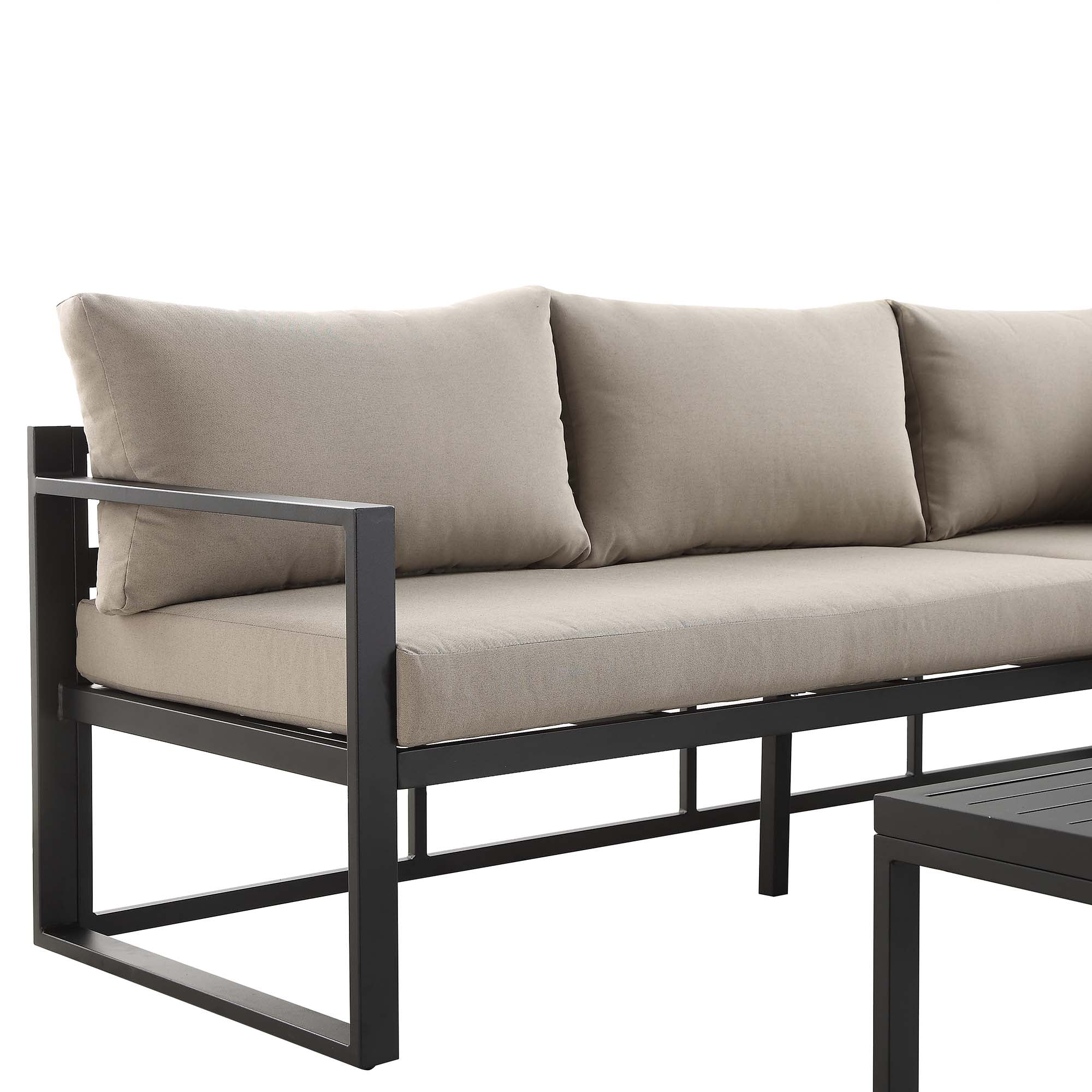 Albany Aluminium Corner Sofa Set with Reclining Back and Coffee Table, Taupe