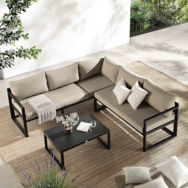 Albany Aluminium Corner Sofa Set with Reclining Back and Coffee Table, Taupe