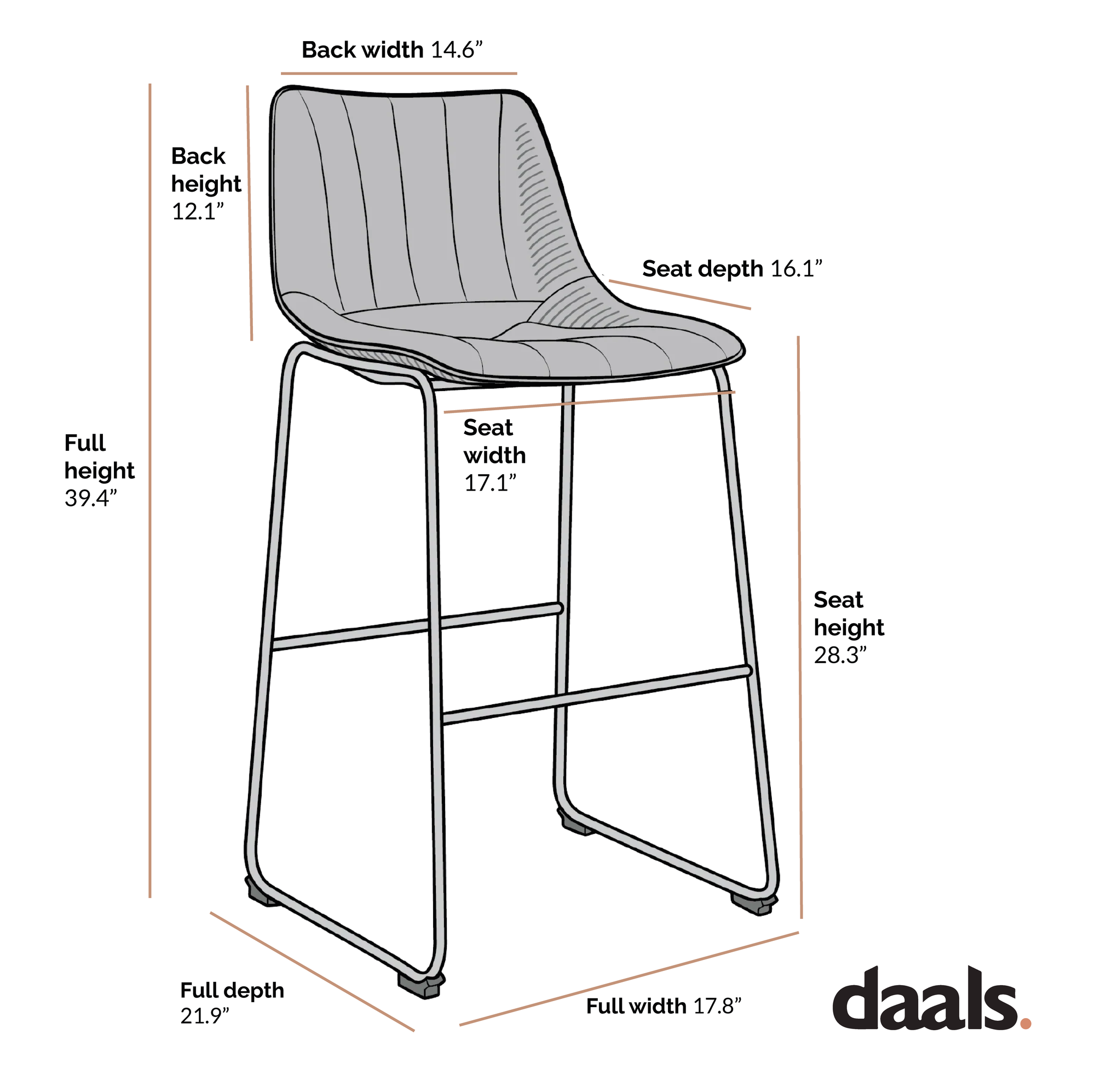 Sutton Set of 2 Fluted Back Bar Stools (Grey Velvet)