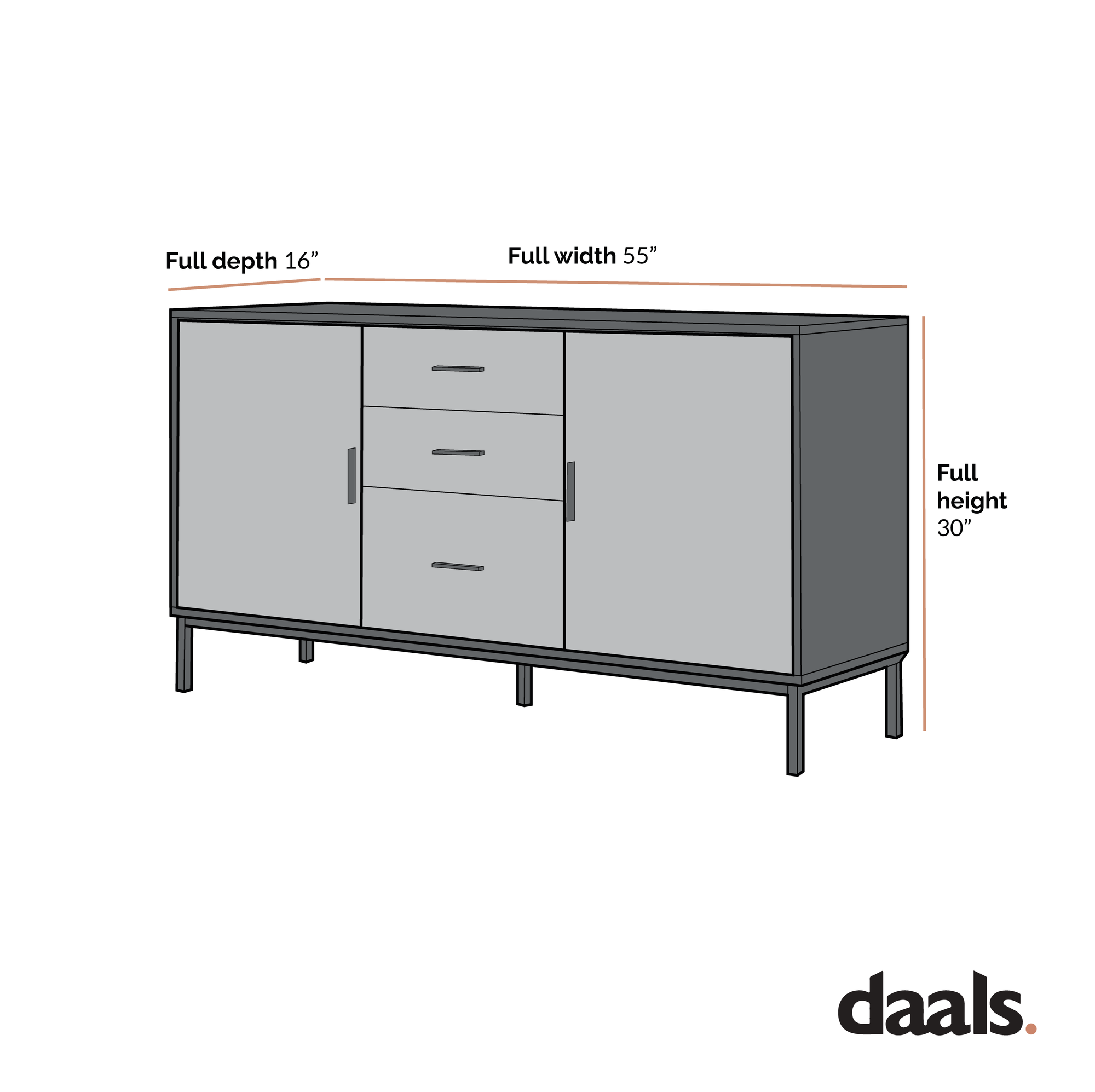 Carnaby 2 Cupboard 3 Drawer Sideboard