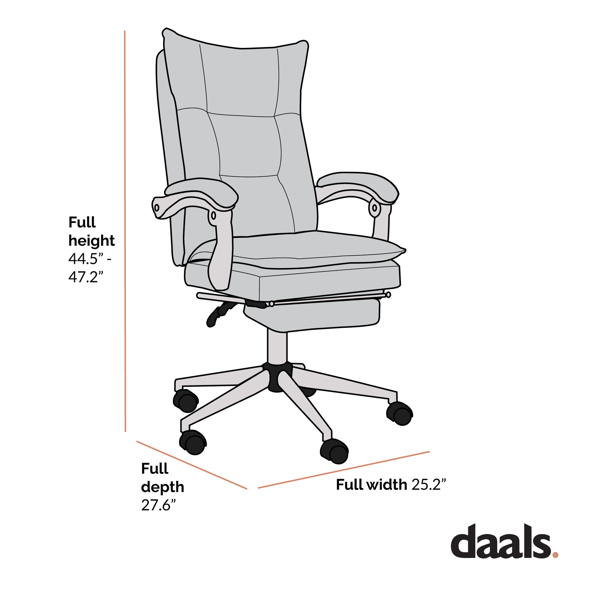 Executive Double Layer Padding Recline Office Desk Chair with Footrest, MR77 Grey Fabric