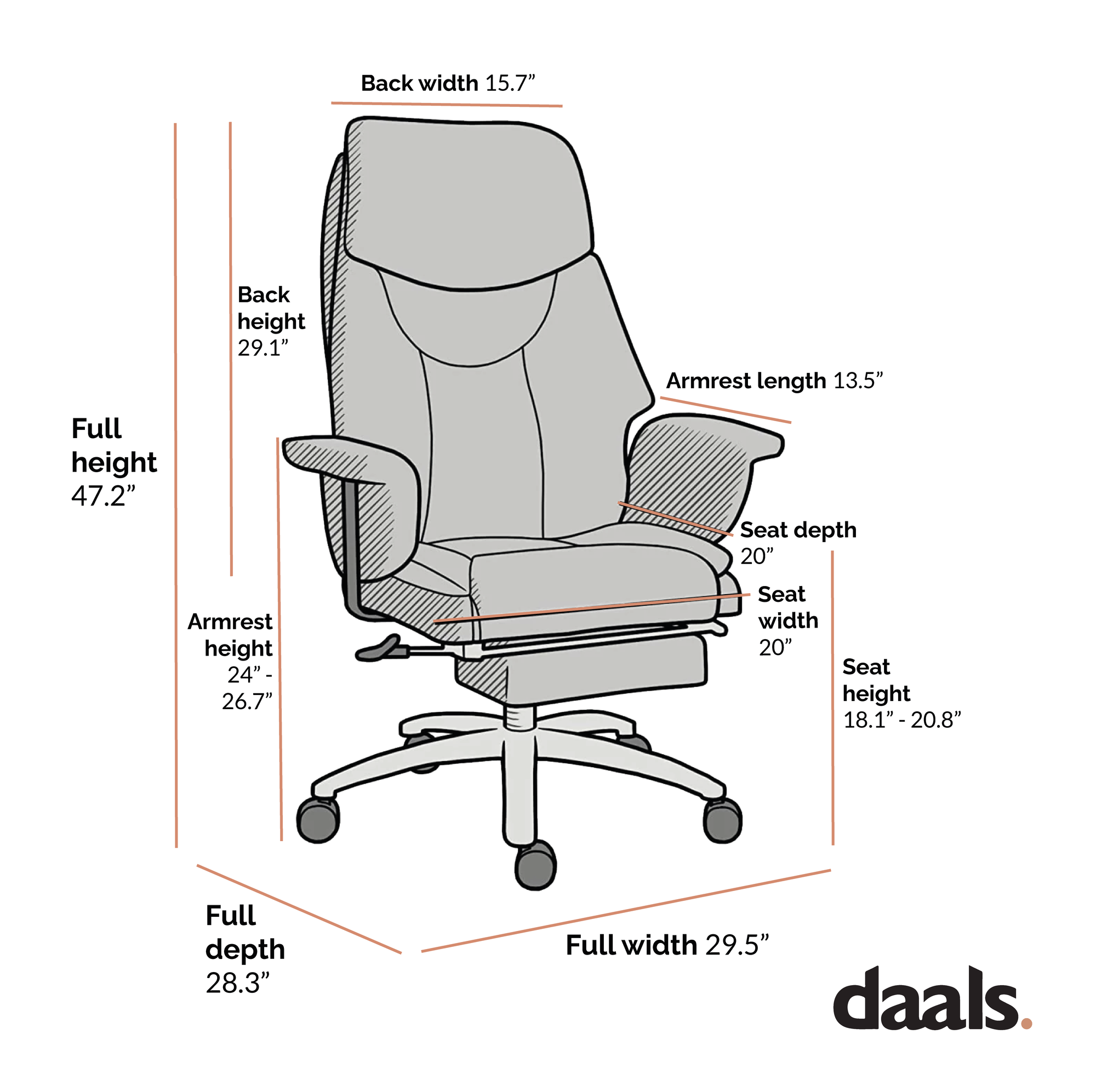 Abraham Wingback Style Office Chair with Footrest in Grey Vintage PU Leather