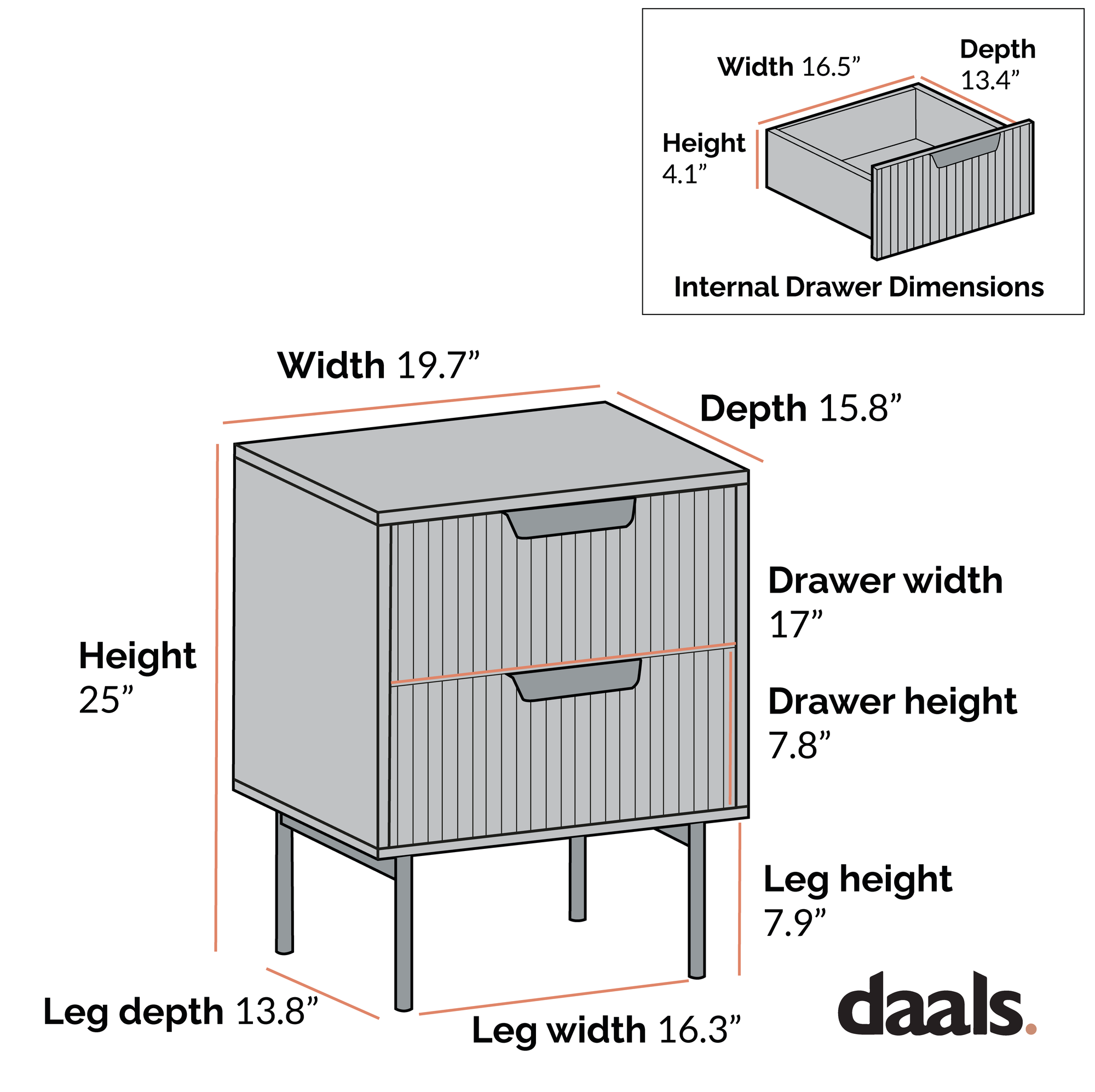 Richmond Ridged 2 Drawer Nightstand, Matte Taupe