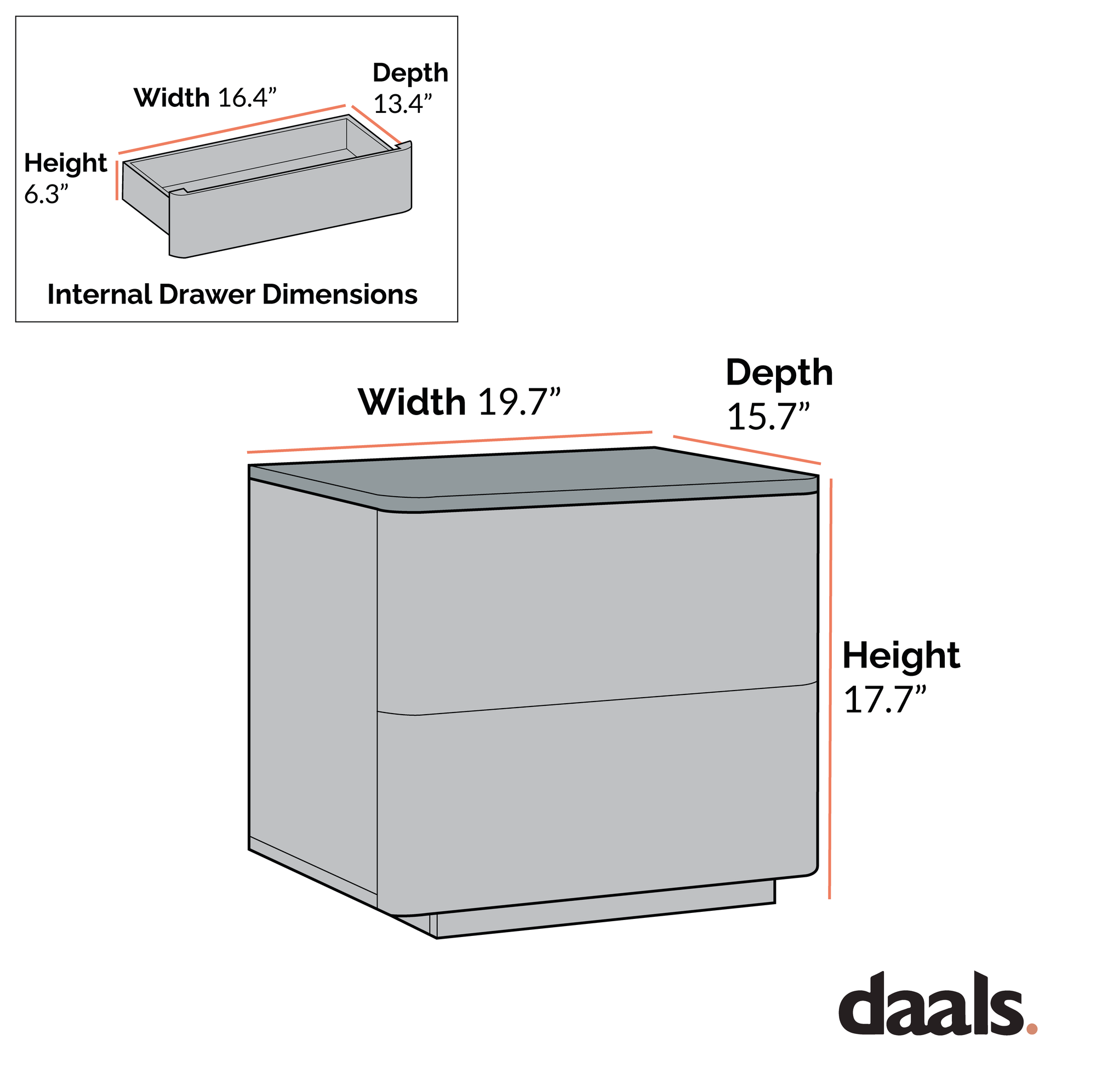 Agnes Curved Edge 2 Drawer Nightstand, Off-White with Oak Top