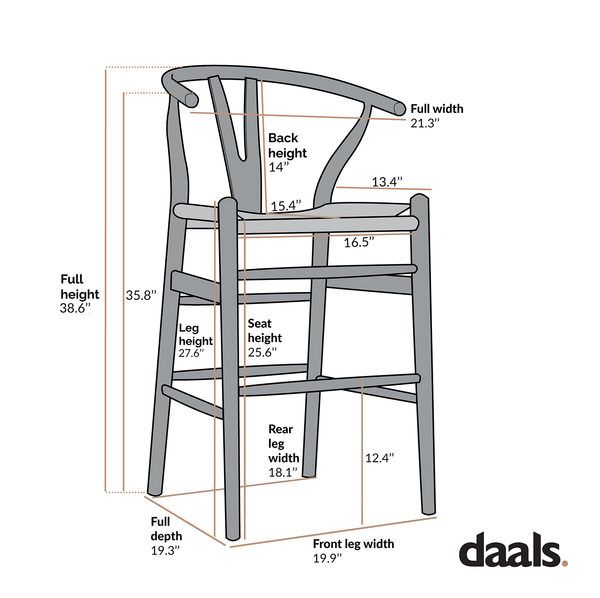 Hansel Wooden Natural Weave Wishbone Counter Stool, White Frame