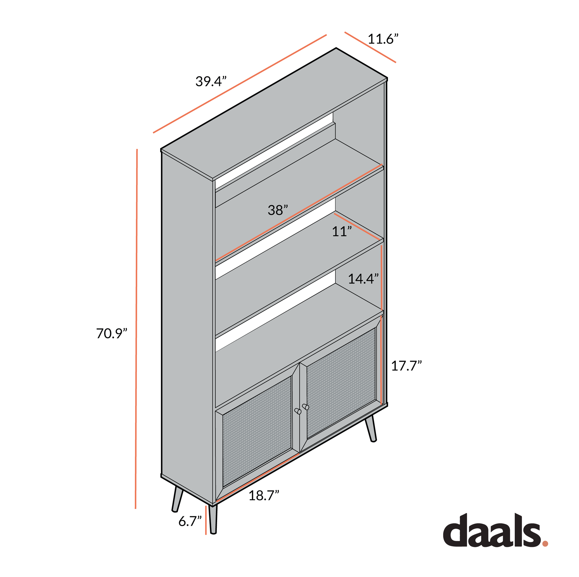 Frances Woven Rattan Bookcase with Doors, Natural