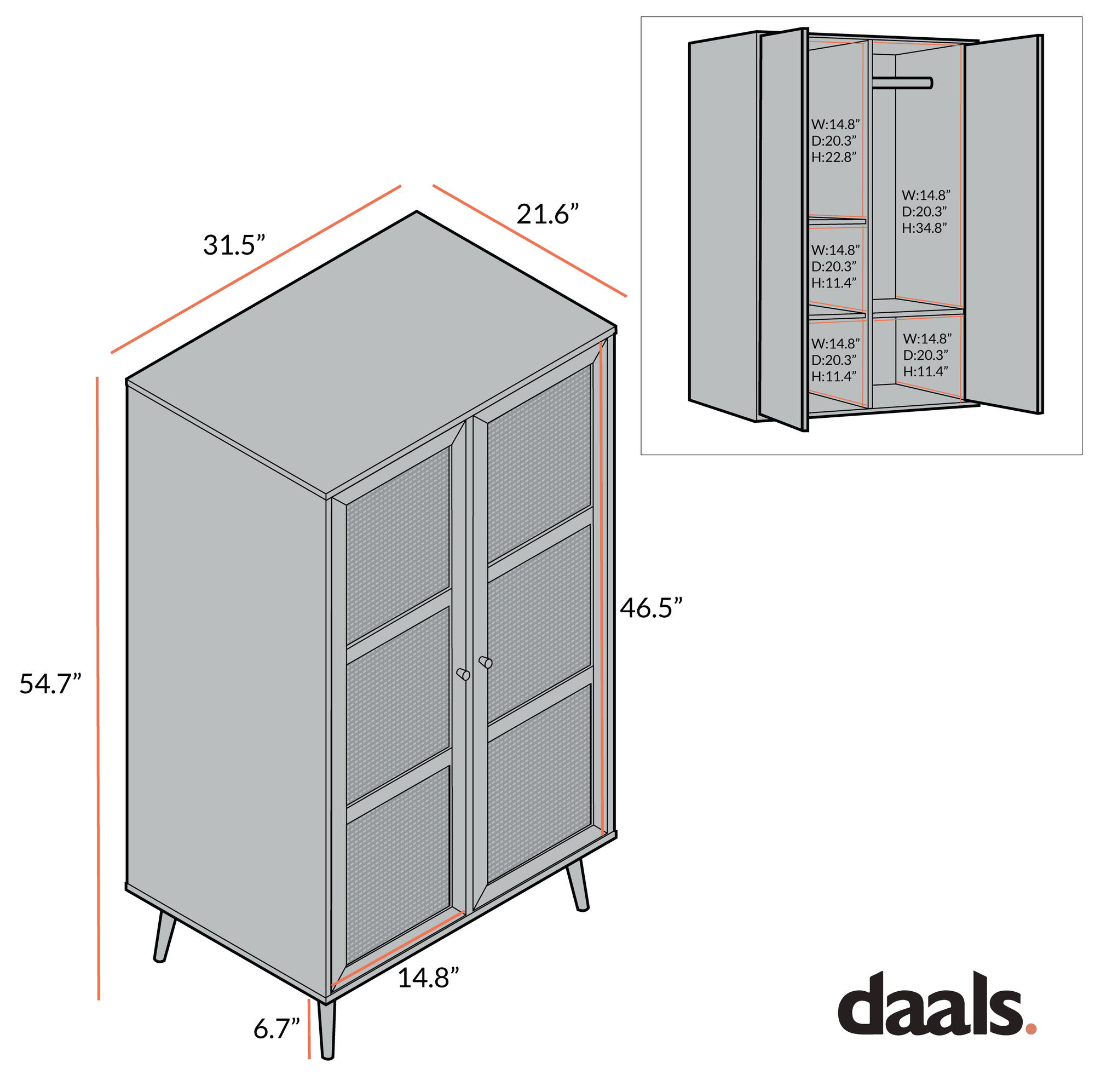 Frances Woven Rattan Compact Double Closet, Natural