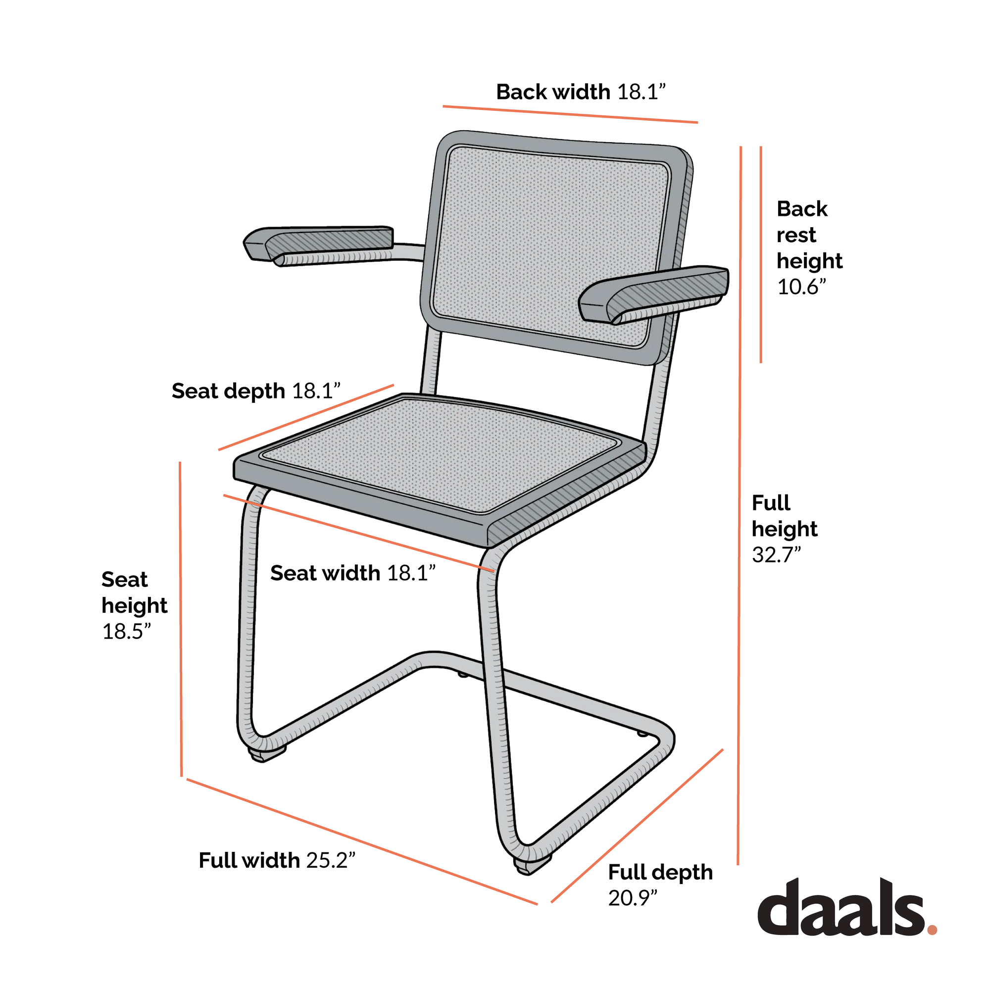 Rayna Pair of 2 Solid Beech Dining Chairs with Armrests, Natural Cane & Chrome (Natural)