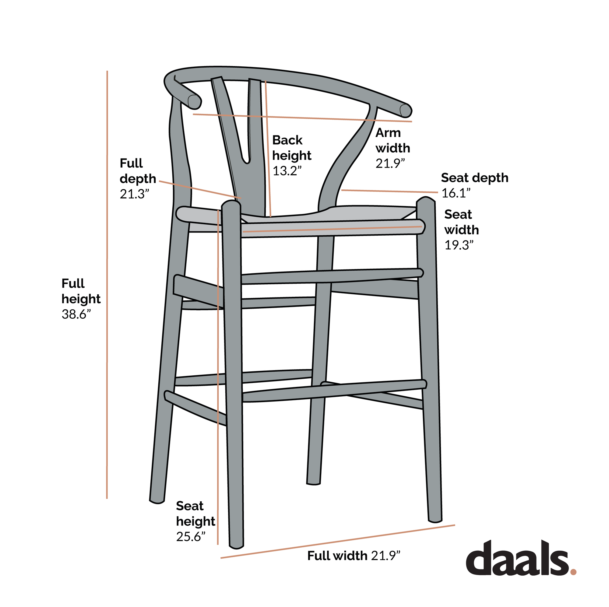 Hansel Wooden Natural Weave Wishbone Counter Stool, Natural Frame