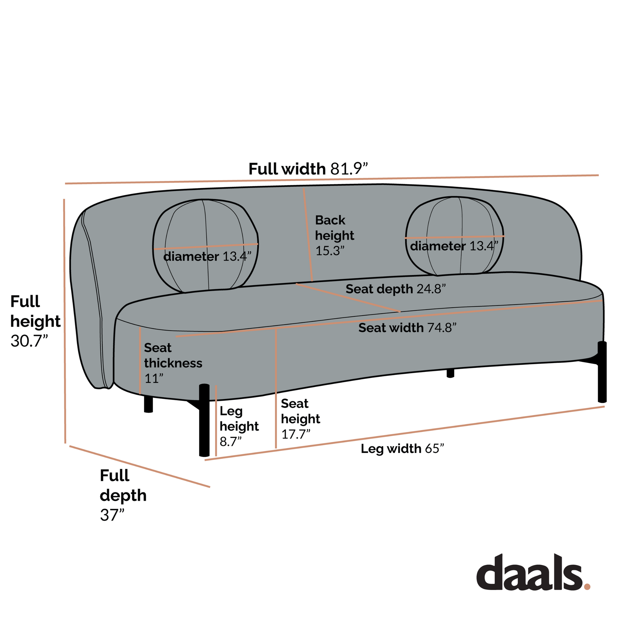 Amboise 3-Seater Curved Sofa with Ball Cushions, Beige Linen Blend