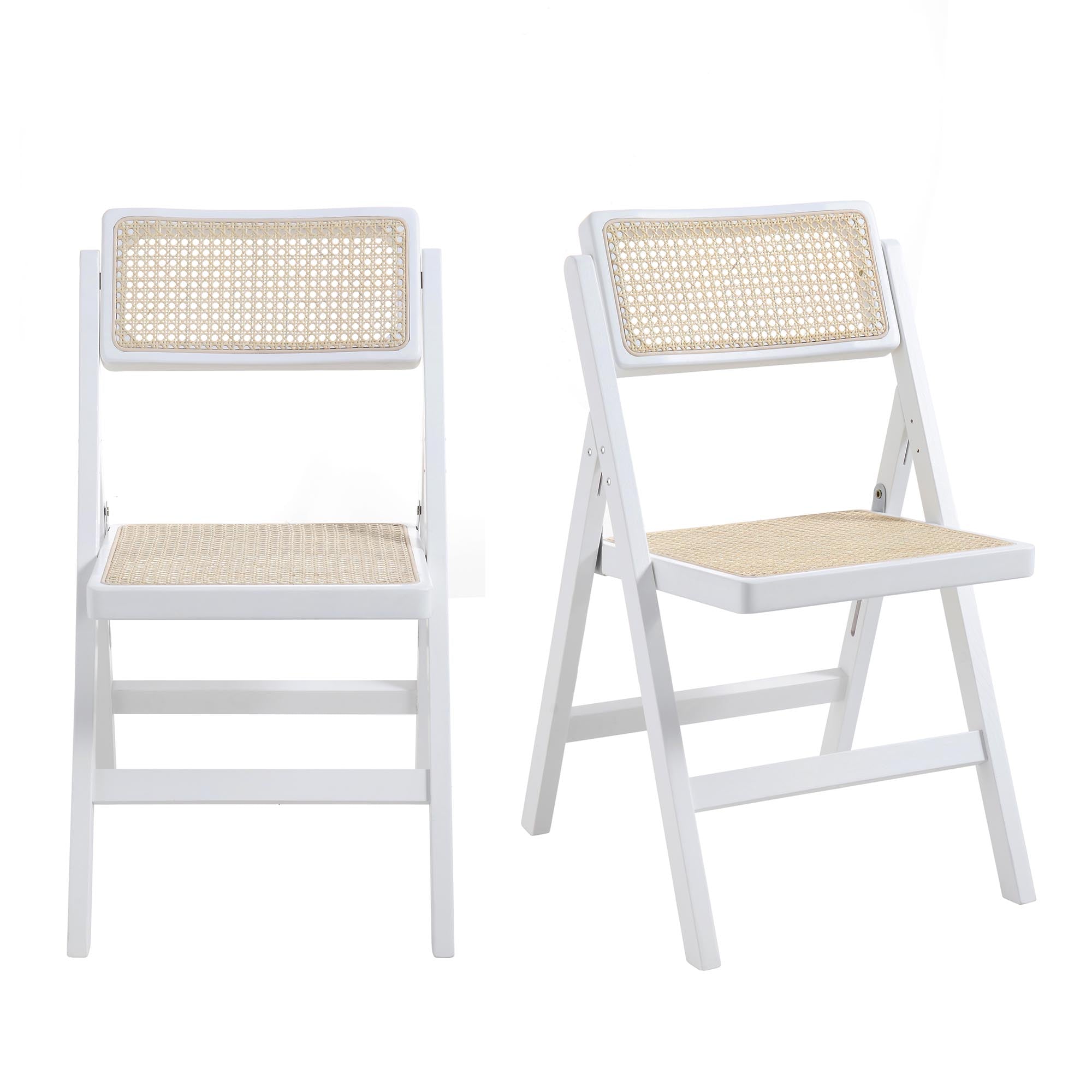 Frances Set of 2 Folding Cane Rattan Chairs, White