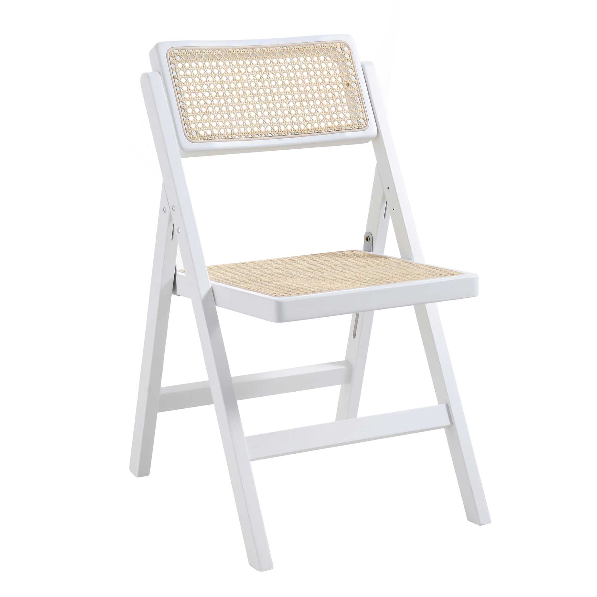 Frances Set of 2 Folding Cane Rattan Chairs, White