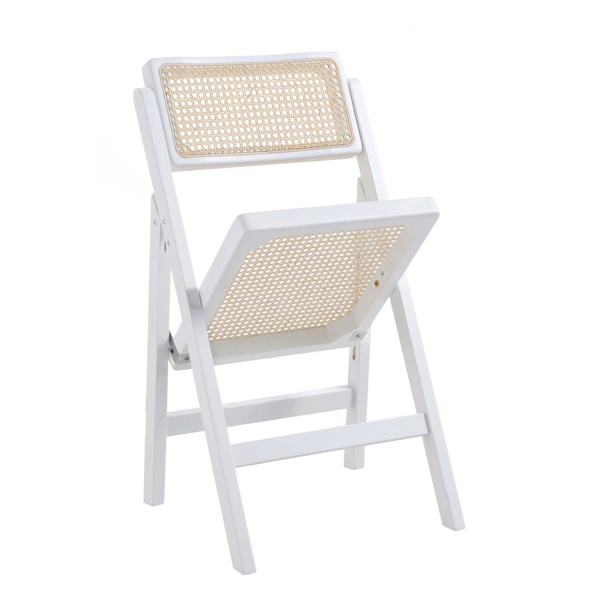 Frances Set of 2 Folding Cane Rattan Chairs, White