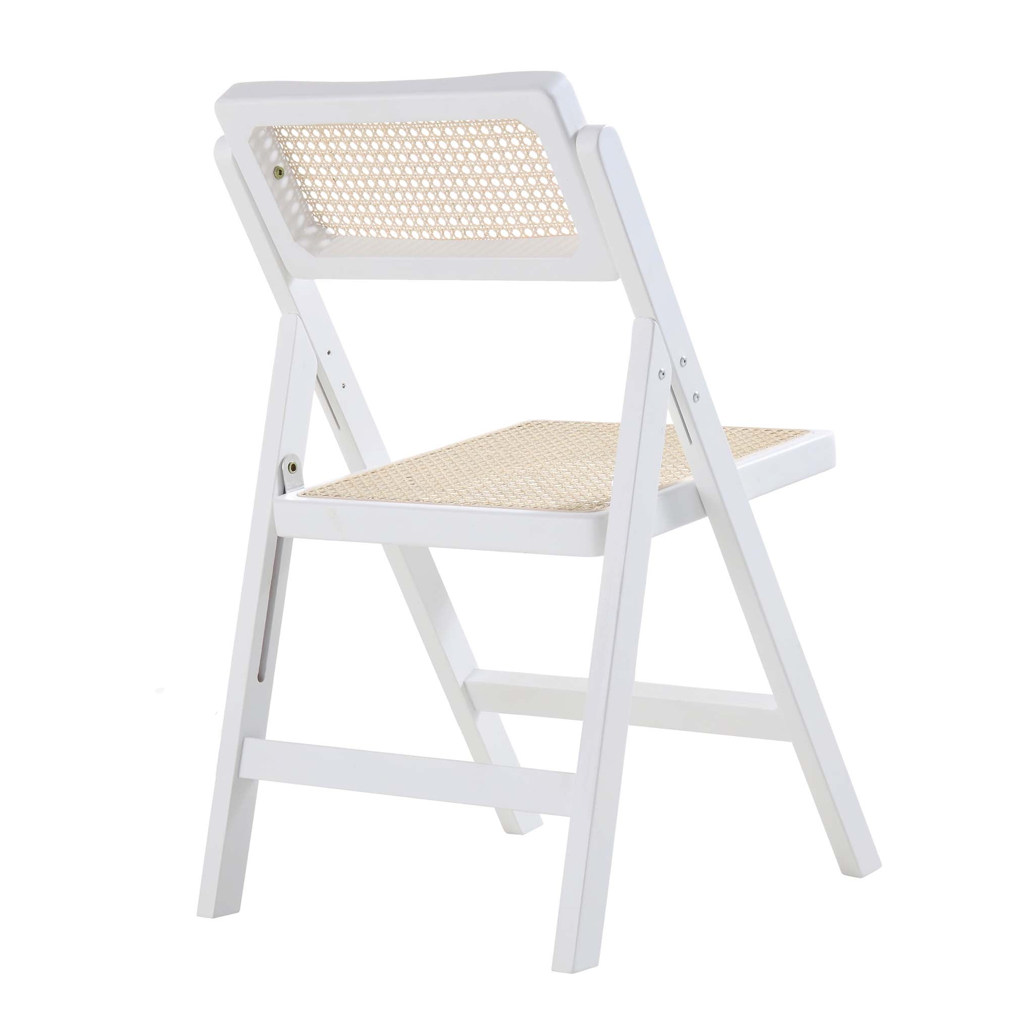 Frances Set of 2 Folding Cane Rattan Chairs, White