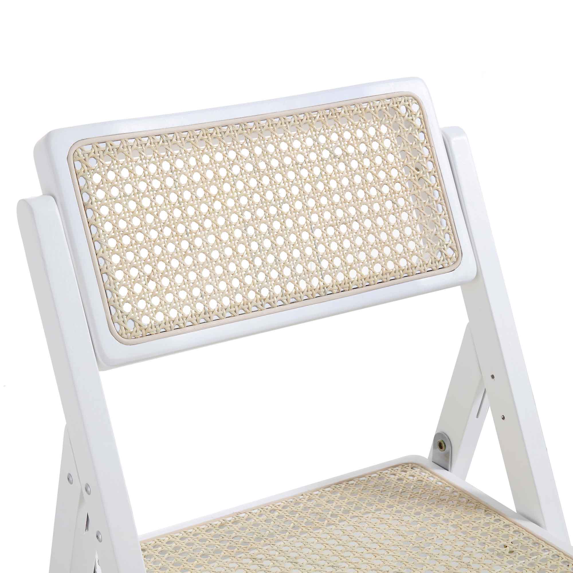 Frances Set of 2 Folding Cane Rattan Chairs, White