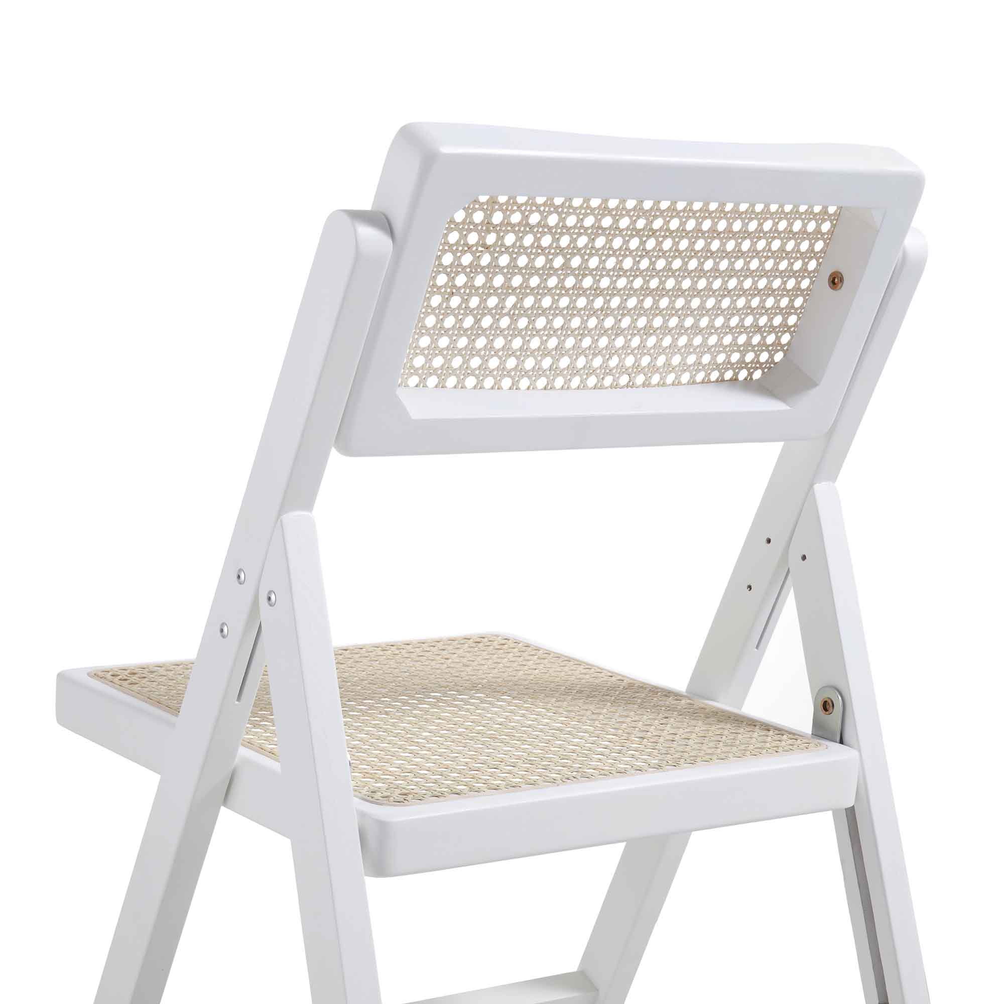 Frances Set of 2 Folding Cane Rattan Chairs, White