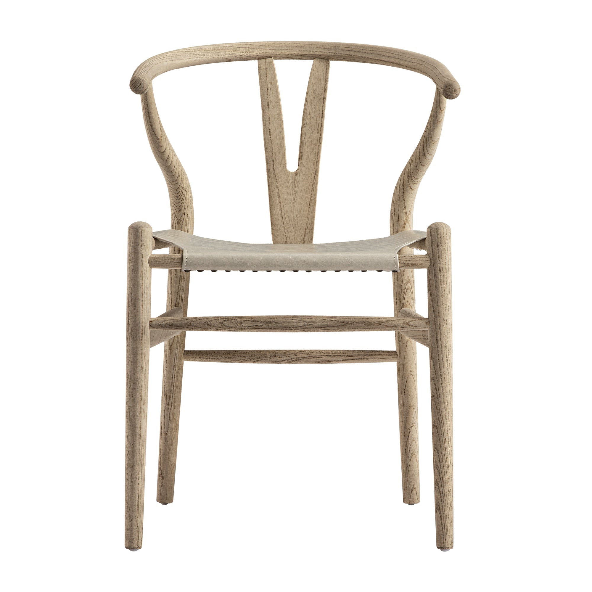 Hansel Dining Chair, Weathered Elm Frame with Light Grey Faux Leather Seat