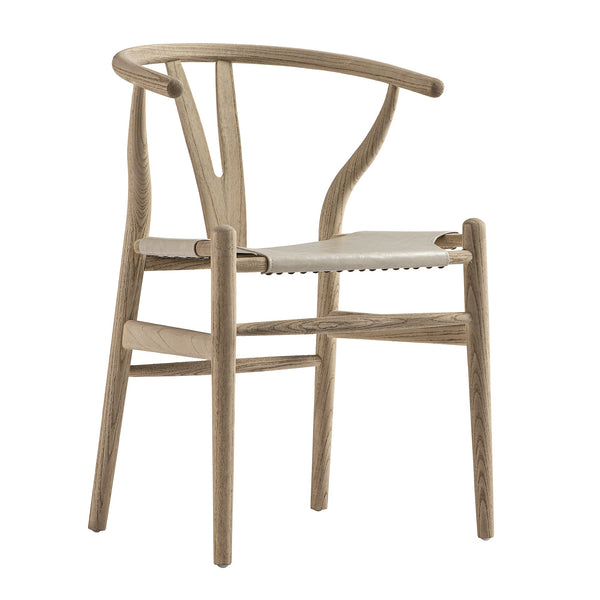 Hansel Dining Chair, Weathered Elm Frame with Light Grey Faux Leather Seat