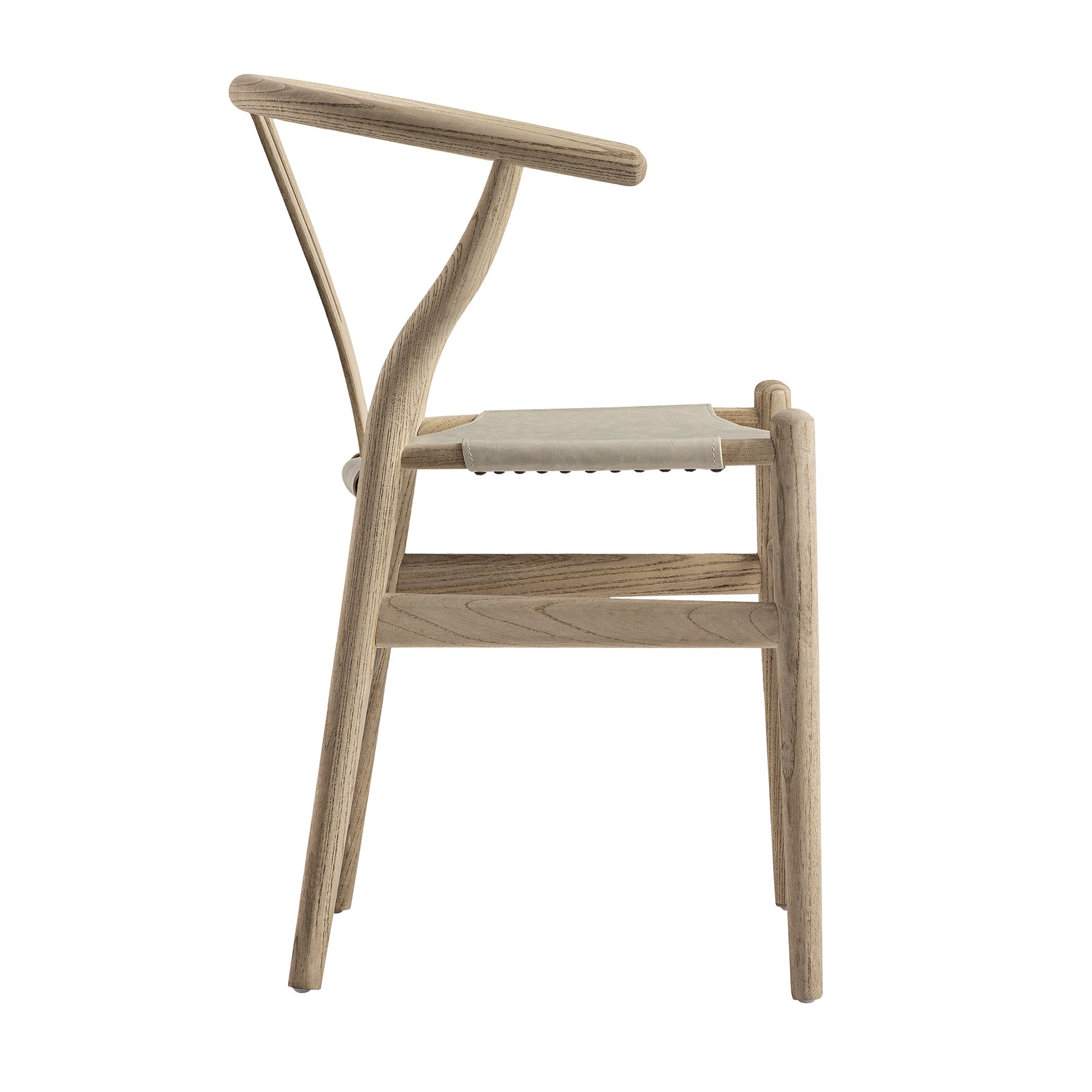 Hansel Dining Chair, Weathered Elm Frame with Light Grey Faux Leather Seat